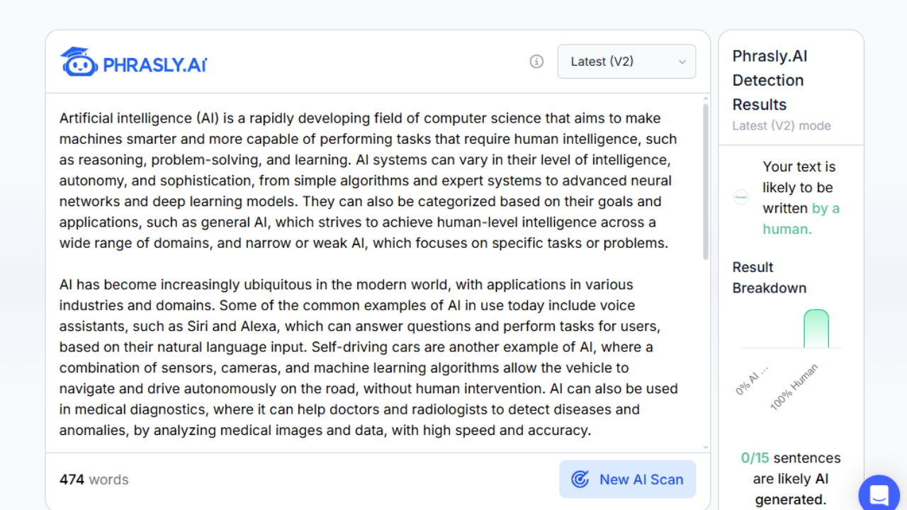 Phrasly AI detector