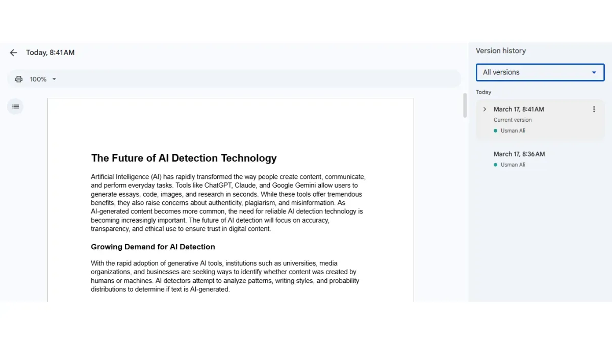 Google Docs Version History