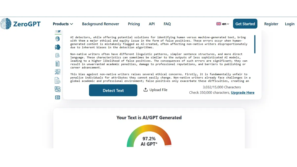 ZeroGPT AI Result