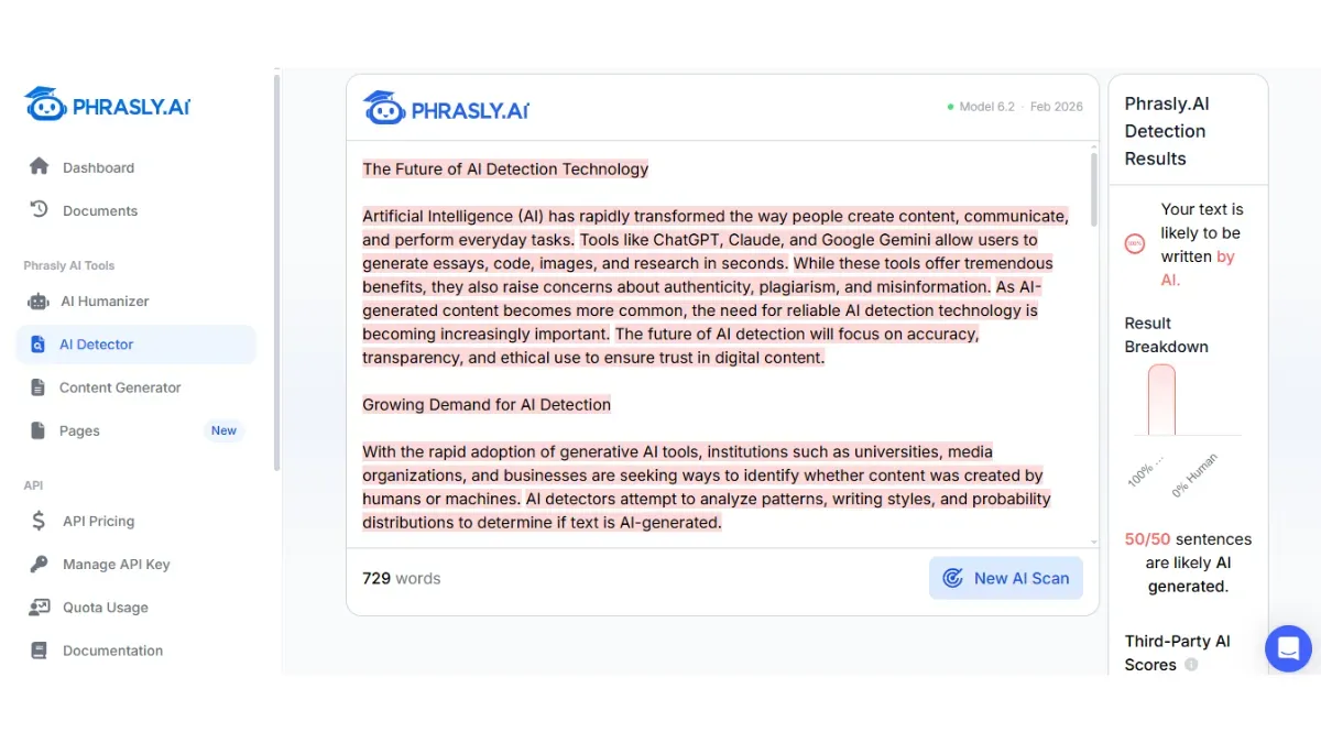 Run Your Text Through Phrasly’s Free AI Detector