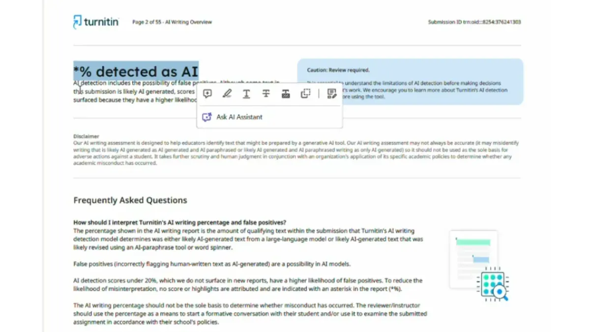 Turnitin asterisk (*%) result screen