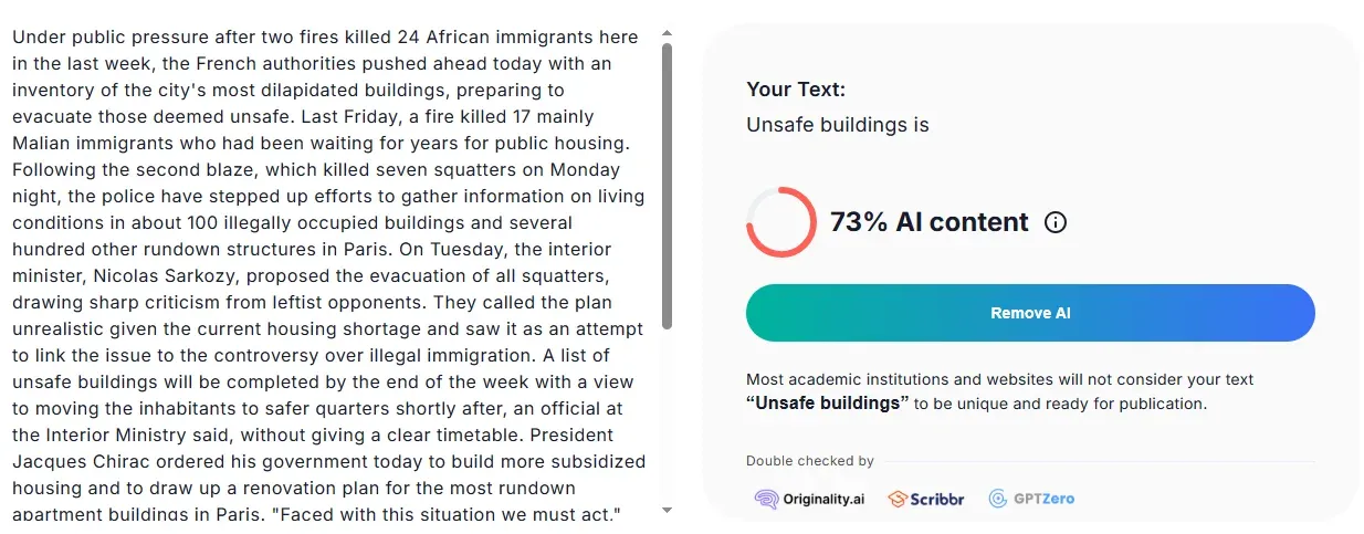 JustDone AI detector Test Results 3