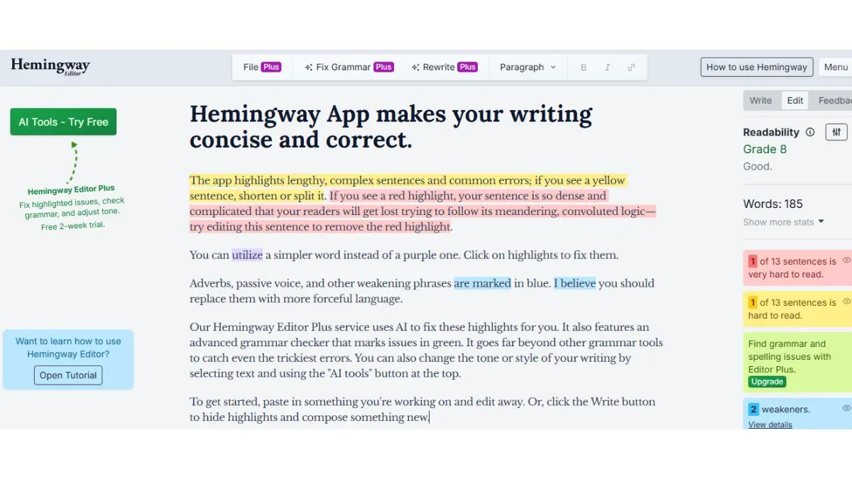 Hemingway Editor Text Enhancer