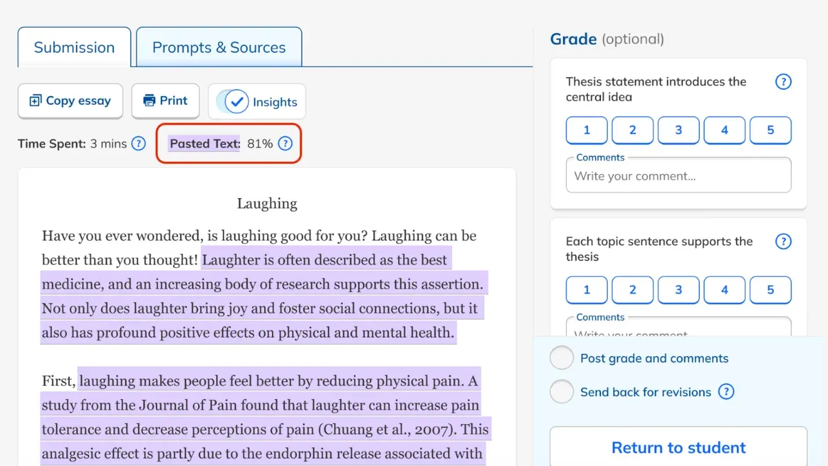 NoRedink Originality Insights report