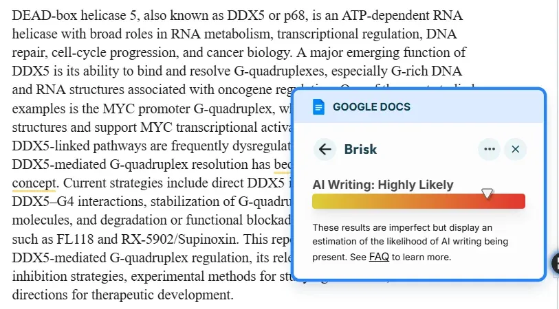 Brisk AI Detector result: "AI Writing: Highly Likely" on GPT-5 generate content