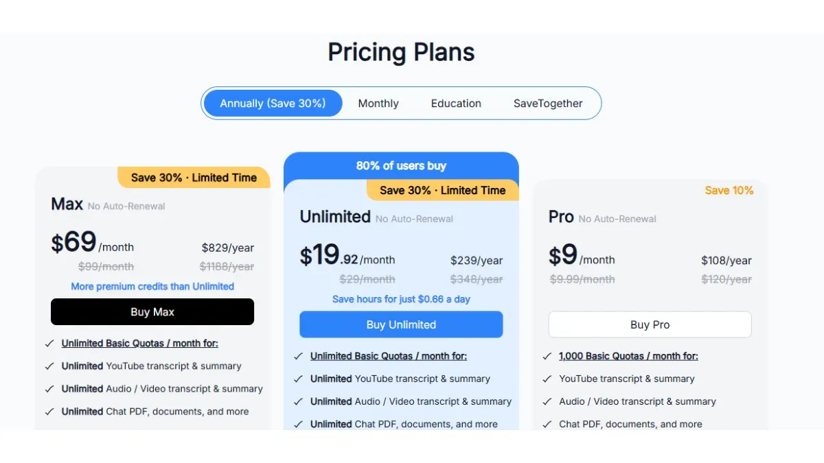 NoteGPT pricing page