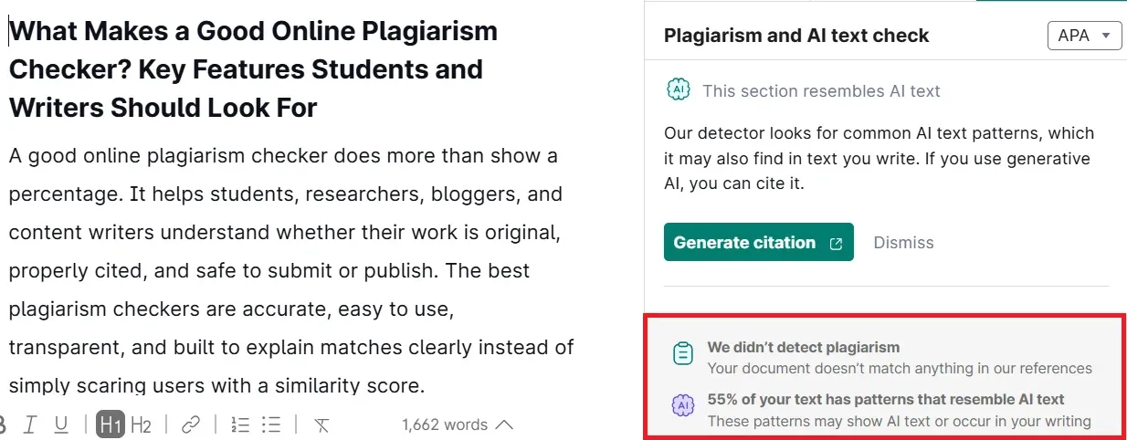 Grammarly plagiarism checker chatgpt ai generated text showing no match result