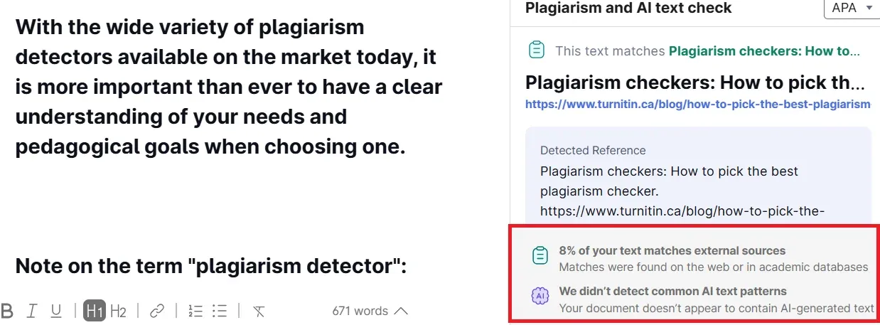 Grammarly plagiarism checker translation laundered content showing 8 percent match
