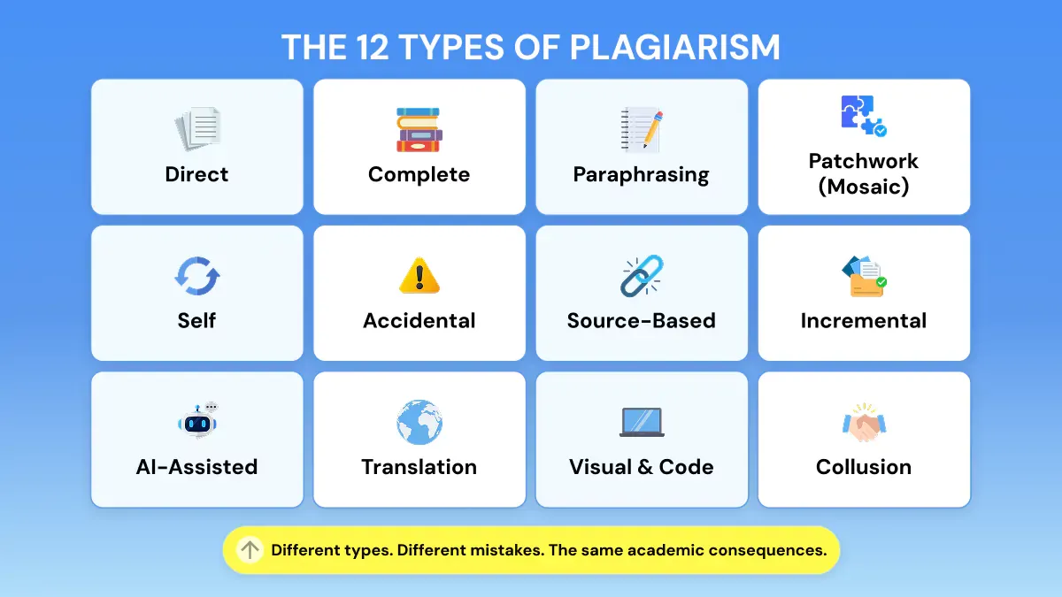 Illustration showing the 12 types of plagiarism