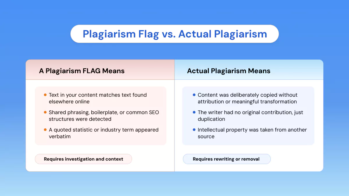 plagiarism flag vs actual plagiarism
