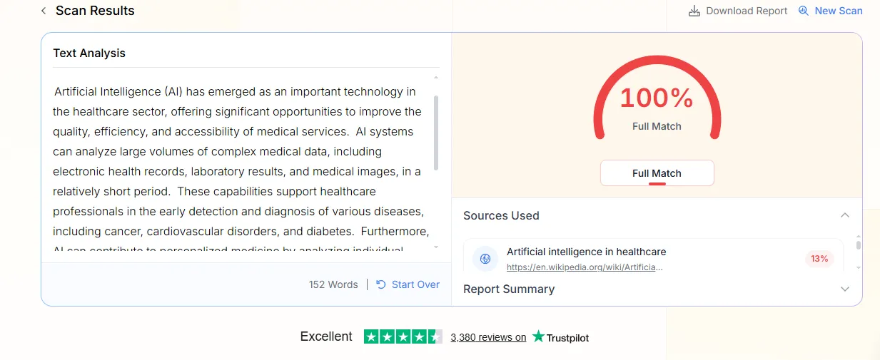 Phrasly plagiarism check result for Sample 5