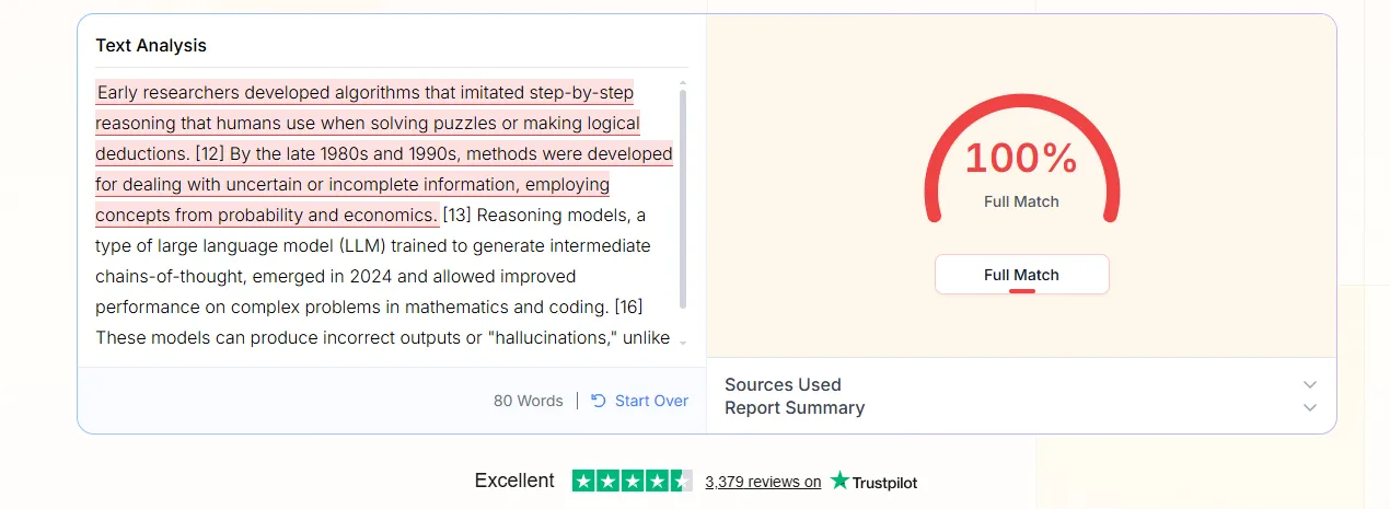 Phrasly plagiarism check result for Sample 1