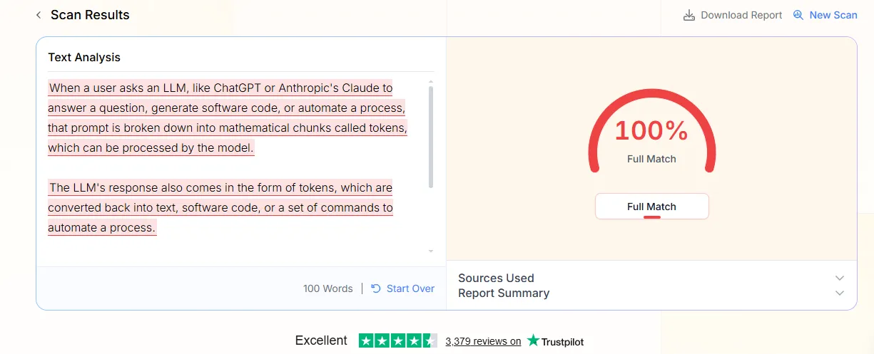 Phrasly plagiarism check result for Sample 2