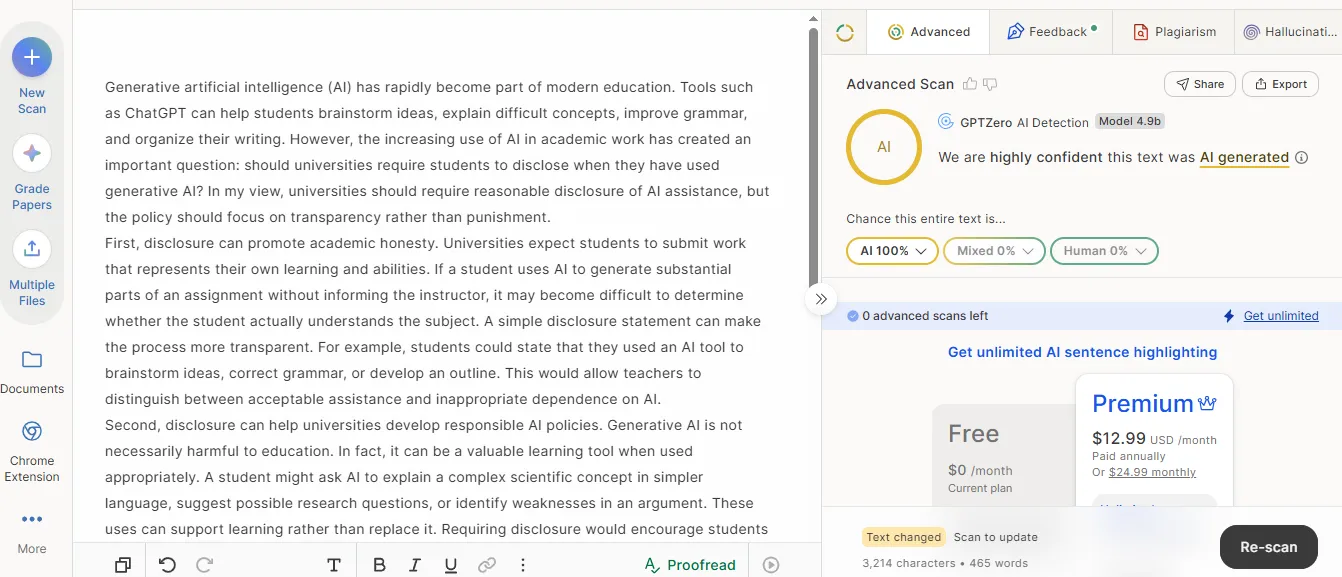 Raw AI Content GPTZero Result