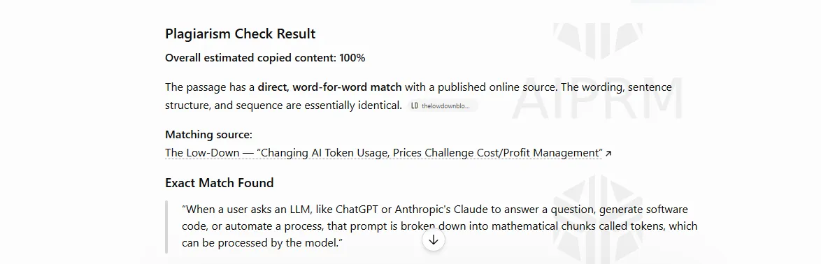 ChatGPT plagiarism check result for Sample 2