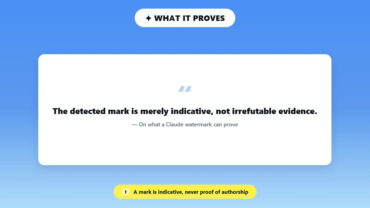 Quote card on what a Claude watermark actually proves