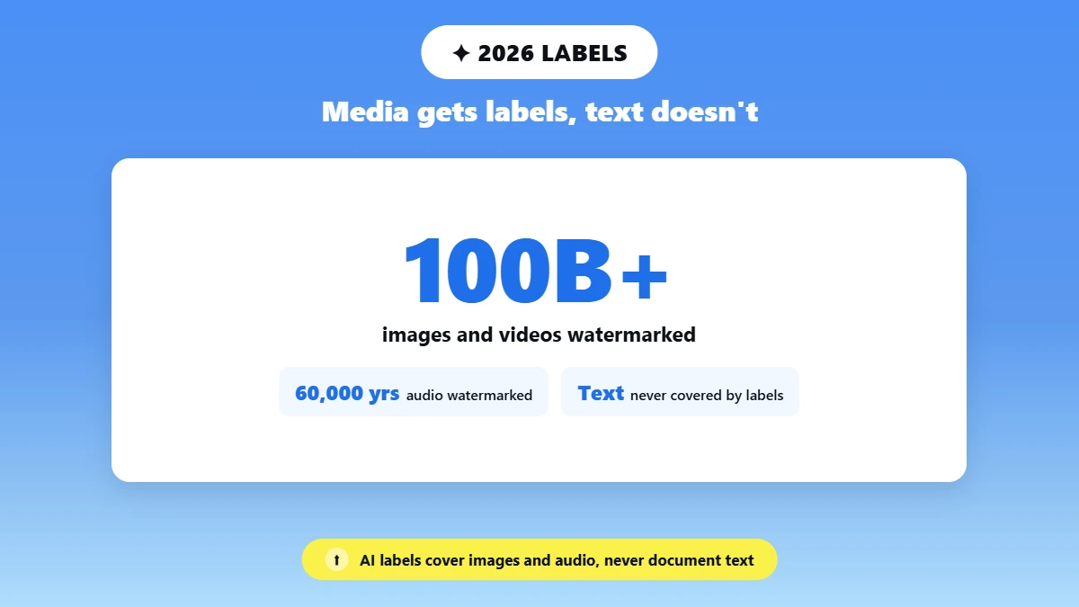 Big stat card showing SynthID media watermark counts, text excluded