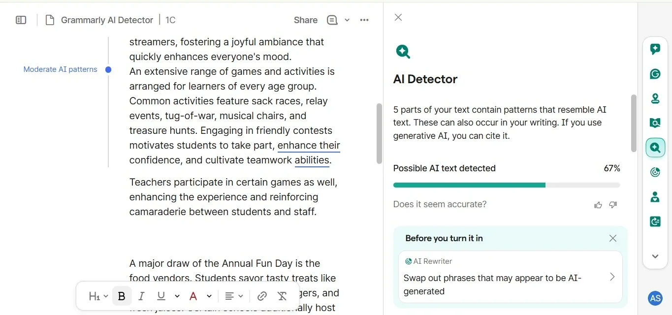 grammarly ai checker accuracy test, paraphrased essay score