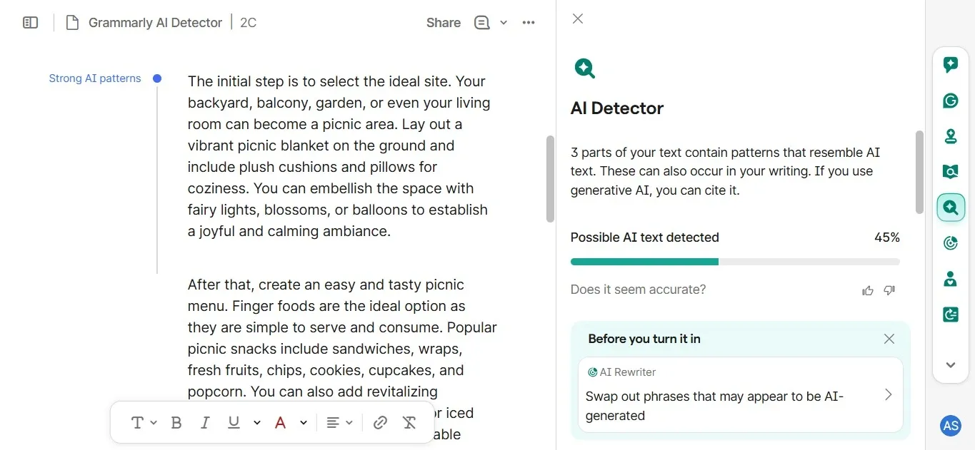 grammarly ai detector accuracy, paraphrased blog post score