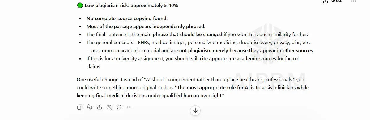 ChatGPT plagiarism check result for Sample 5