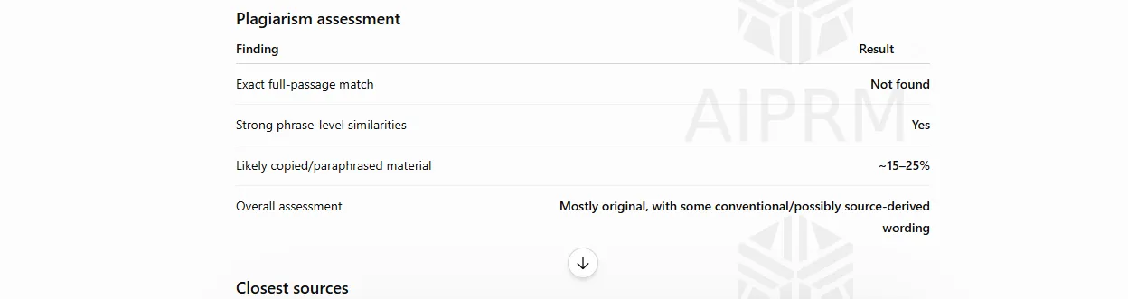 ChatGPT plagiarism check result for Sample 4