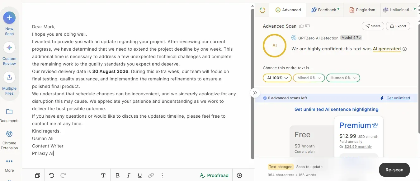 Email raw AI score