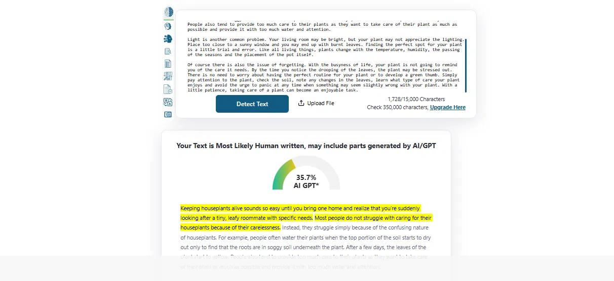 ZeroGPT showing 35.7% AI GPT on the Grubby rewrite of the casual sample