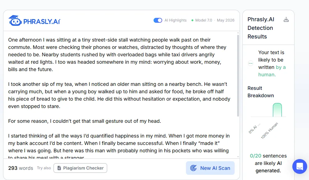 Phrasly result for the humanized sample.