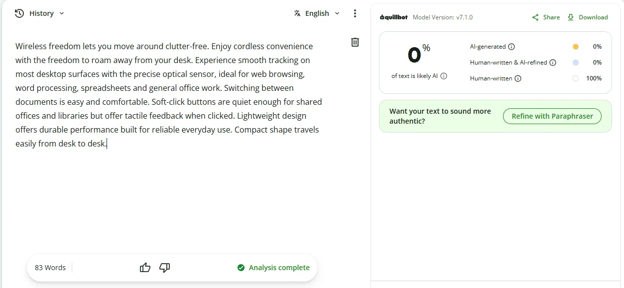 Sample 1 Human + AI Mix Result QuillBot