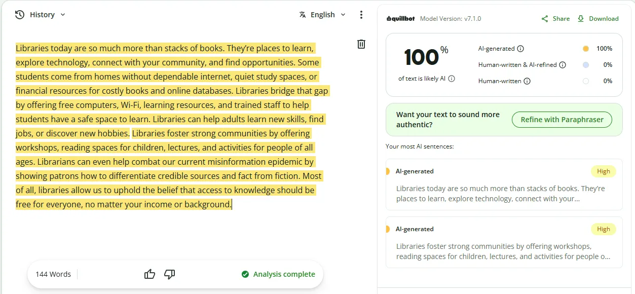 Sample 2 Human + AI Mix Result QuillBot