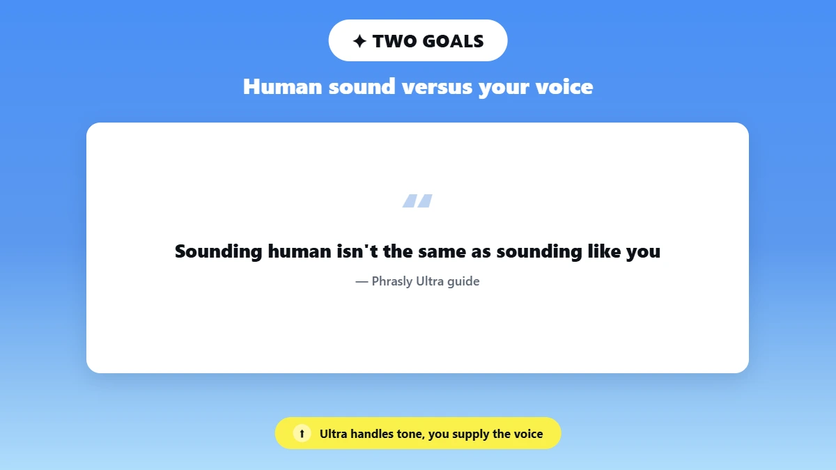 Quote card contrasting sounding human with sounding like you
