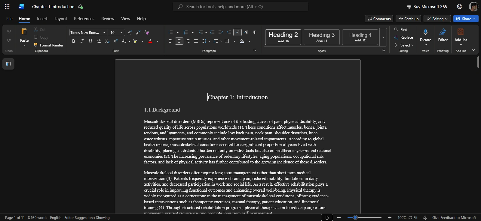 Microsoft Word for Microsoft 365 showing an academic document open for checking text similarity.