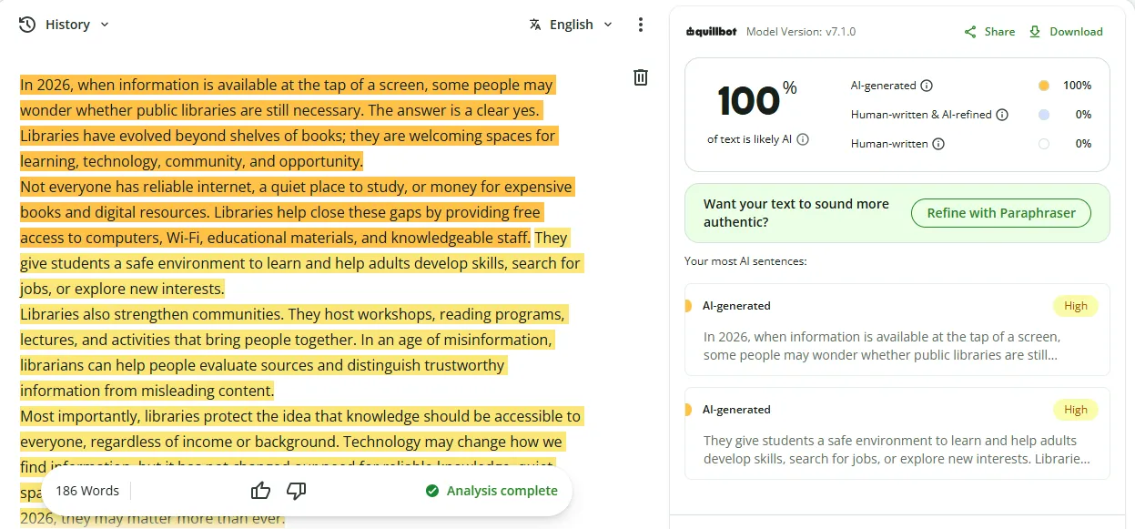 Sample 2 Pure AI Result QuillBot