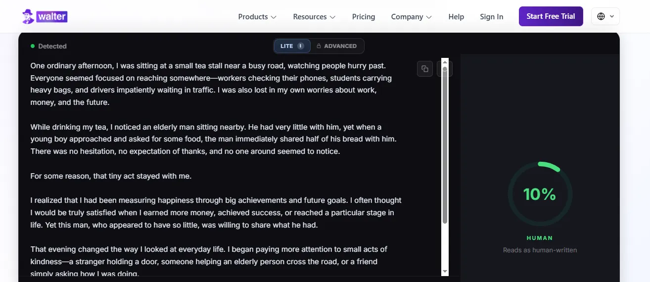 Walter result for the same raw AI sample.