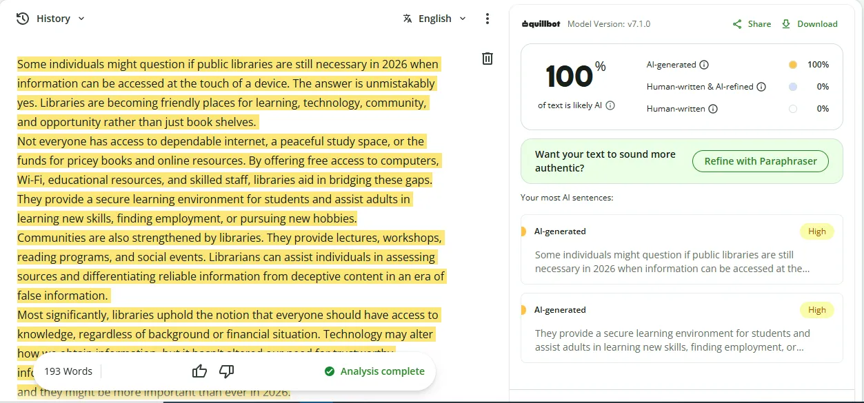 Sample 2 AI + Paraphrase Result QuillBot