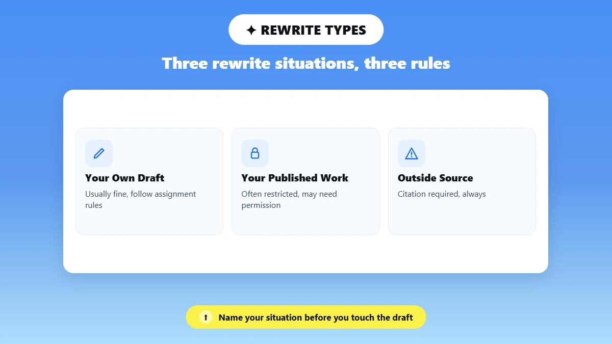 Three tiles showing rewrite situations and their citation rules