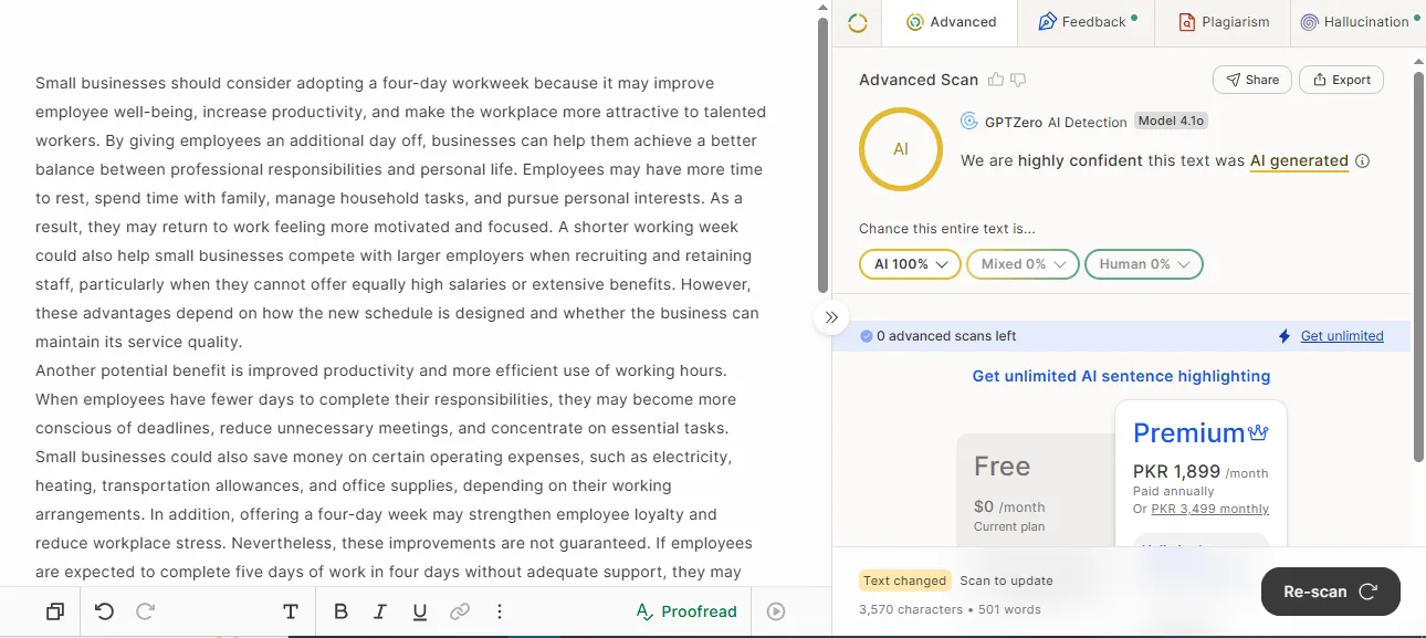 GPTZero, AI sample (A1): AI 100%. Tested October 11, 2026.
