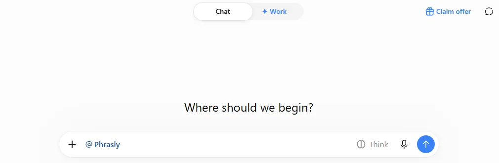 A new chat with @Phrasly selected. Tested October 14, 2026.