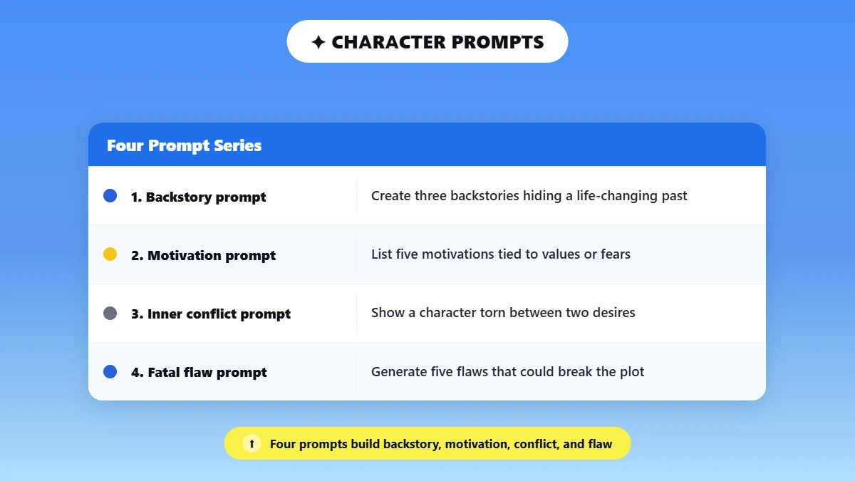 Four-step workflow of character development prompts