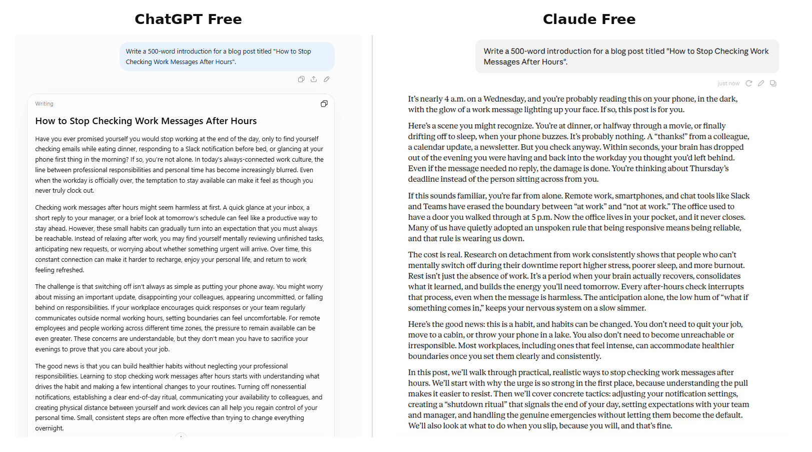 chatgpt alternative Claude vs ChatGPT blog intro test