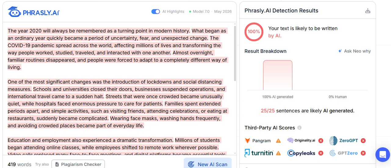 Phrasly AI (100% AI, 25 of 25 sentences)