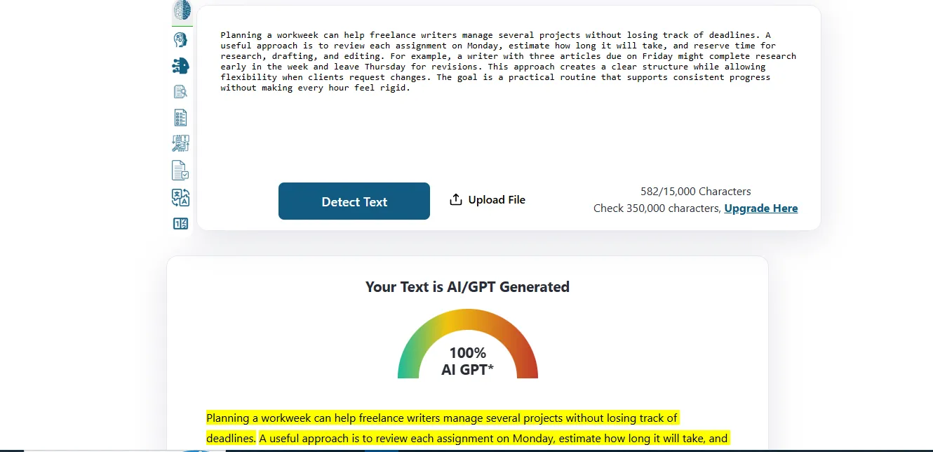 ZeroGPT, original: 100% AI GPT. Tested October 18, 2026.