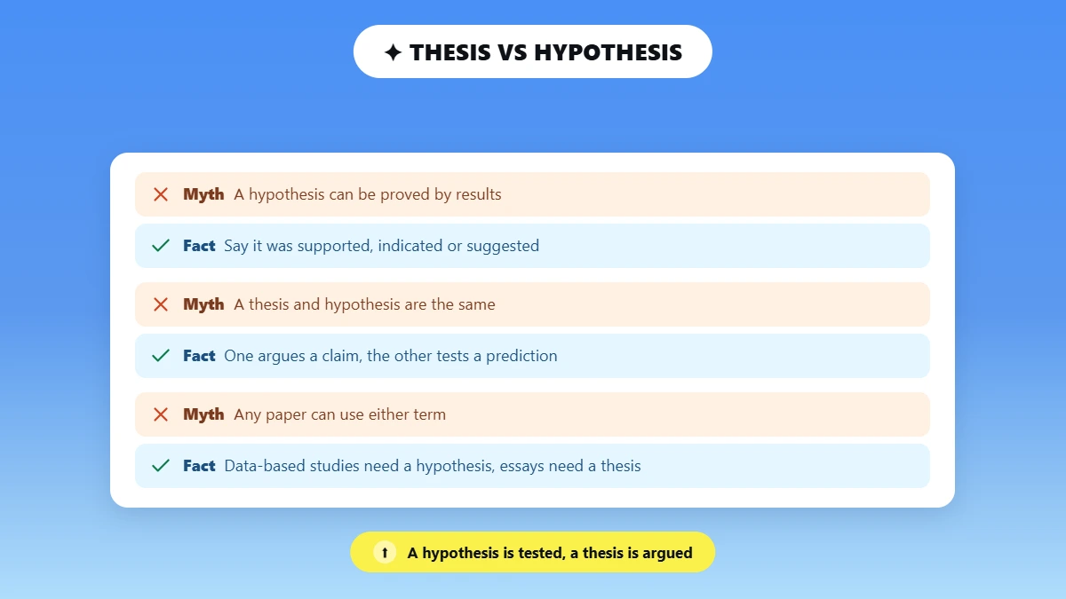 Myth and fact pairs explaining thesis versus hypothesis