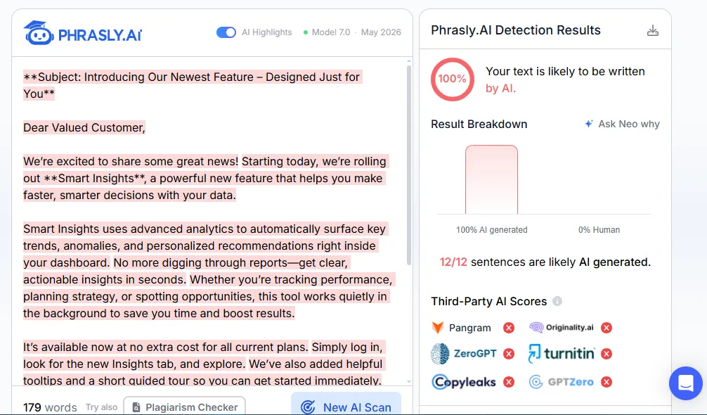 S3 in Phrasly AI Detector: 100% AI. Tested October 17, 2026.