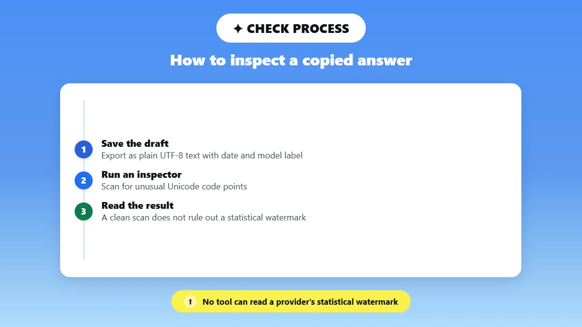 timeline of steps to inspect a copied Perplexity answer