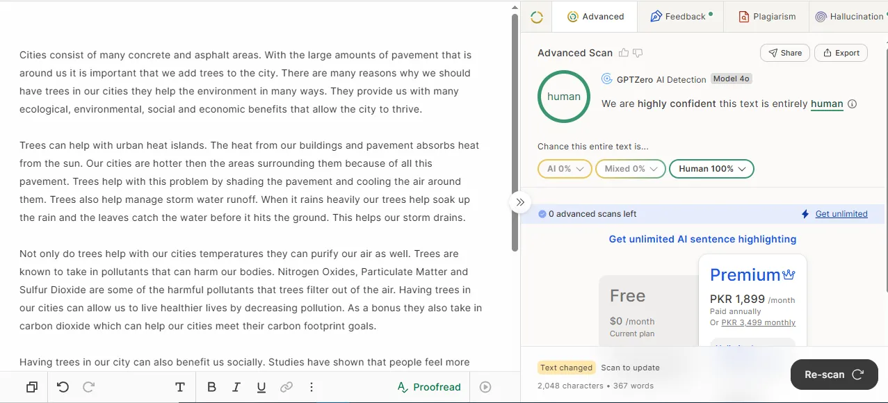 S3 in GPTZero: highly confident human, Human 100%.